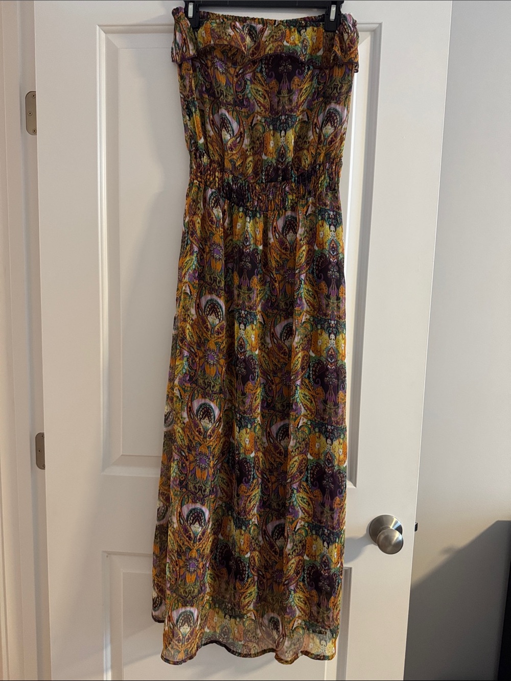 Multicolor Paisley Strapless Maxi Dress